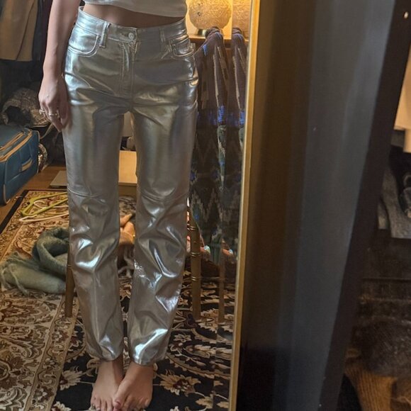 Gap Silver Metallic Cheeky High Rise Straight Pants - Picture 2 of 5